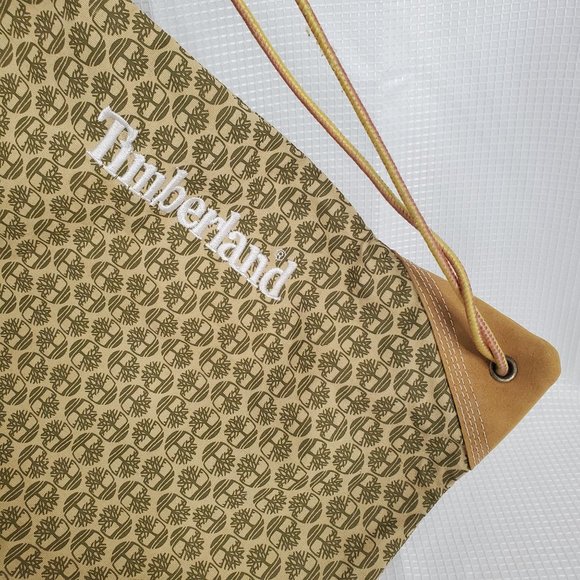 Timberland Cinch Bag Sack Duffel Pull String Canvas Drawstring Carry All Logo - Picture 2 of 9